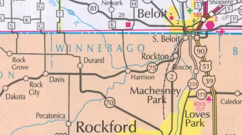 Illinois/Wisconsin stateline: Roscoe, Rockton, South Beloit, Machesney Park, Loves Park, Rockford, Beloit
